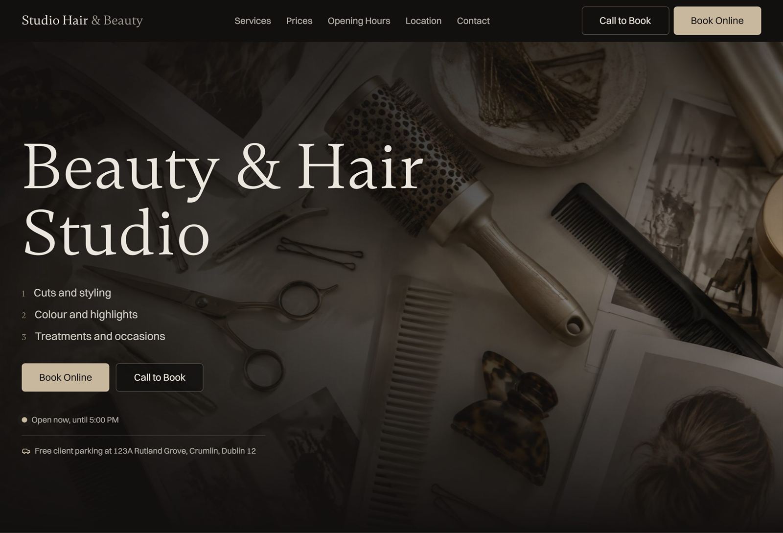 Studio Hair and Beauty website on a laptop: price list and booking